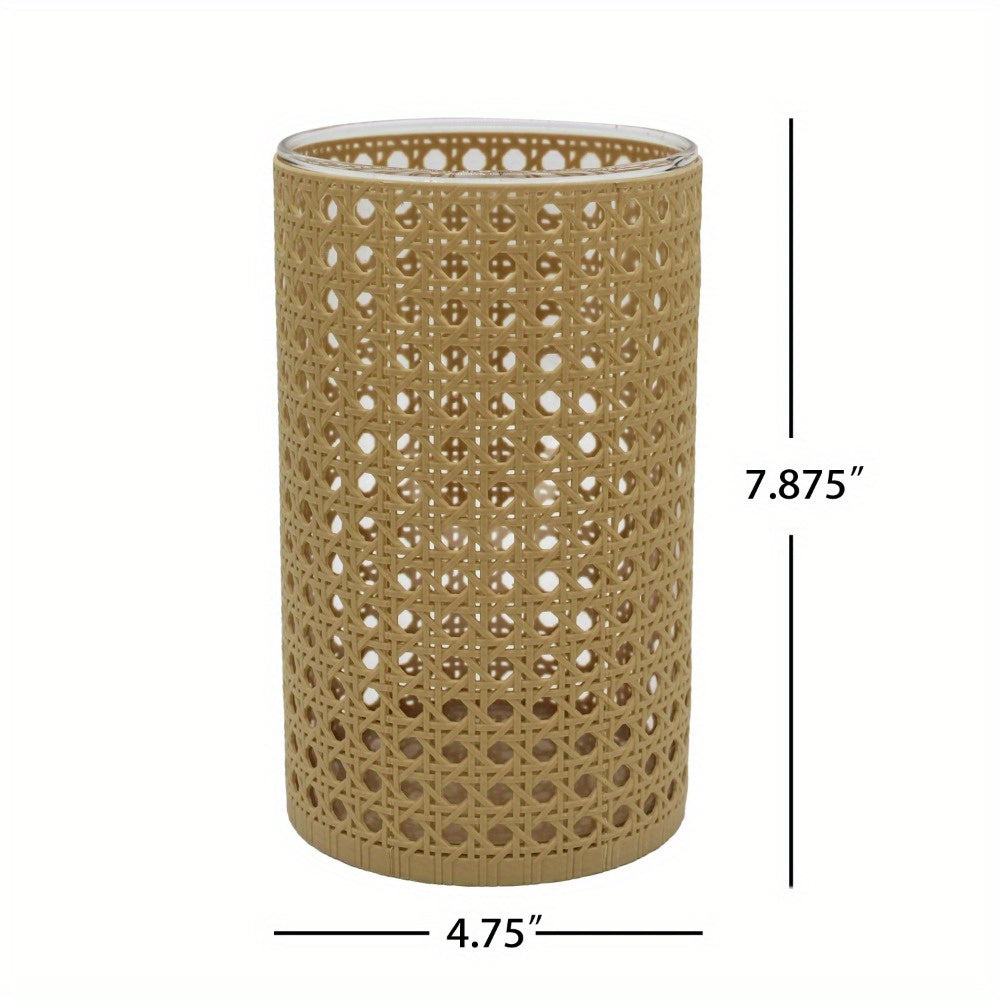 Glass Candle Holder with Brown Woven Surround (8")