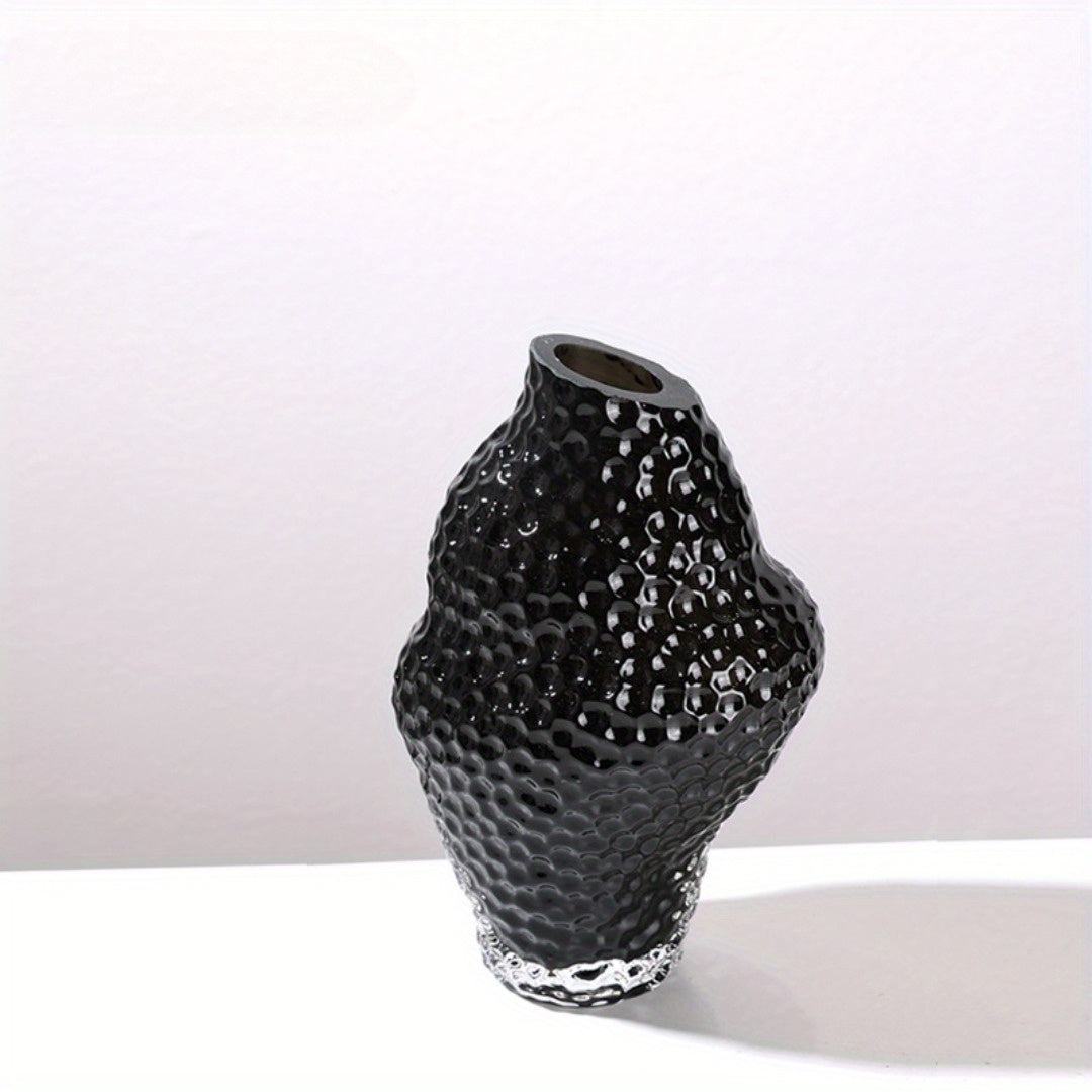 1pc Irregular Conch-Shaped Glass Vase with Textured Mesh Pattern